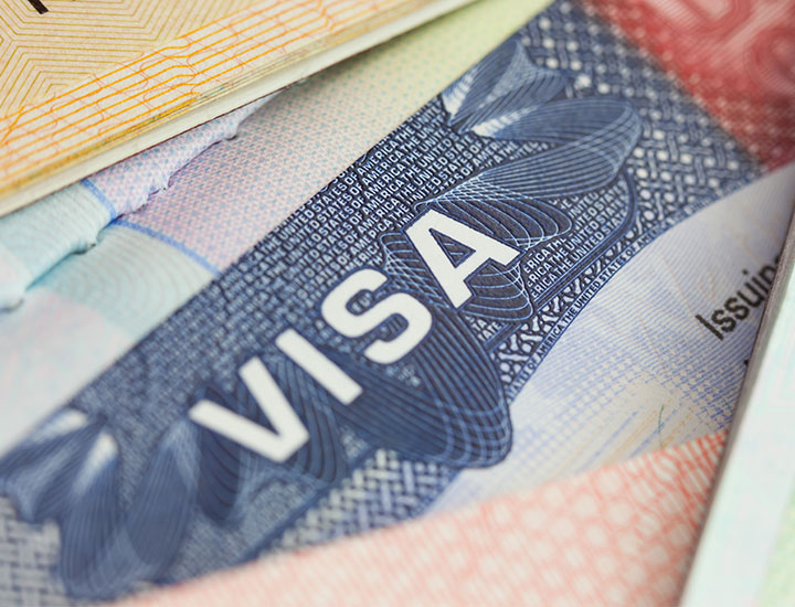 USA visa in a passport stock image