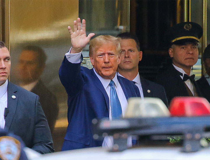 Donald Trump exiting Trump Tower in 2023