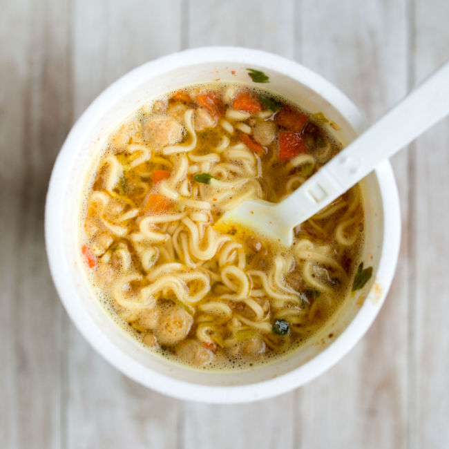 cup of ramen noodles with plastic fork