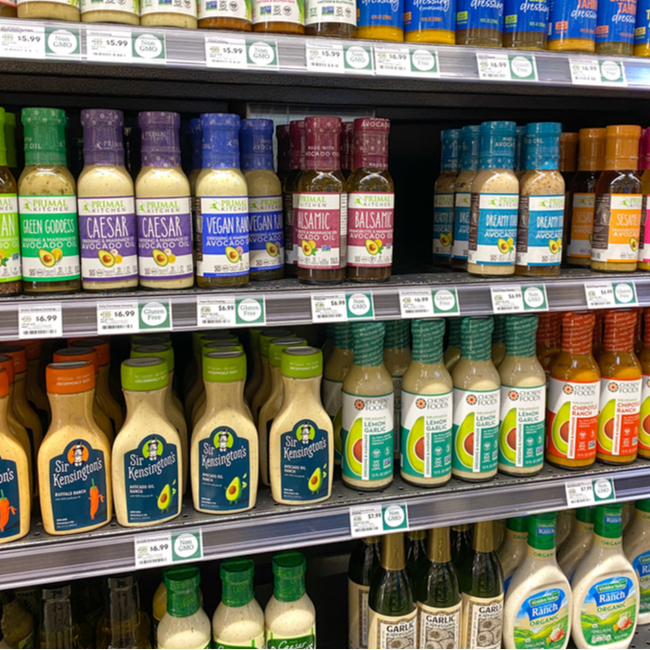 salad dressing aisle at grocery store