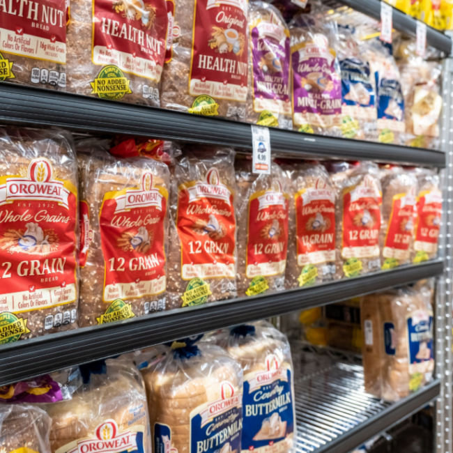 whole grain bread at grocery store