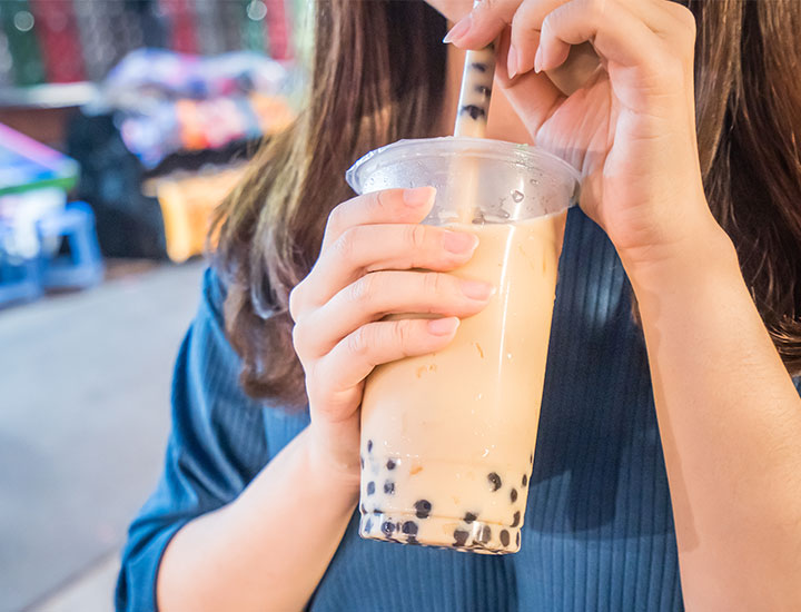 Woman drinks bubble tea