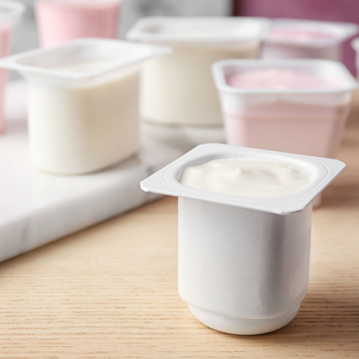 yogurts in plastic cups