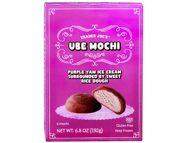 trader joe's ube mochi box package pink treats