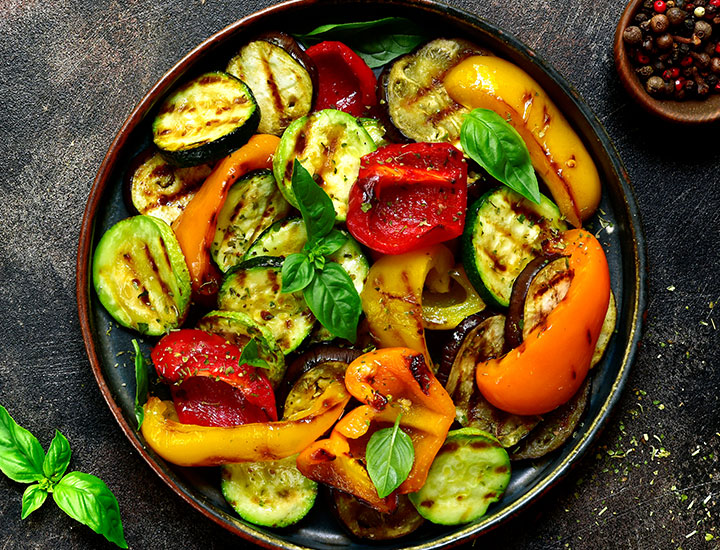 bowl of grilled summer vegetable salad