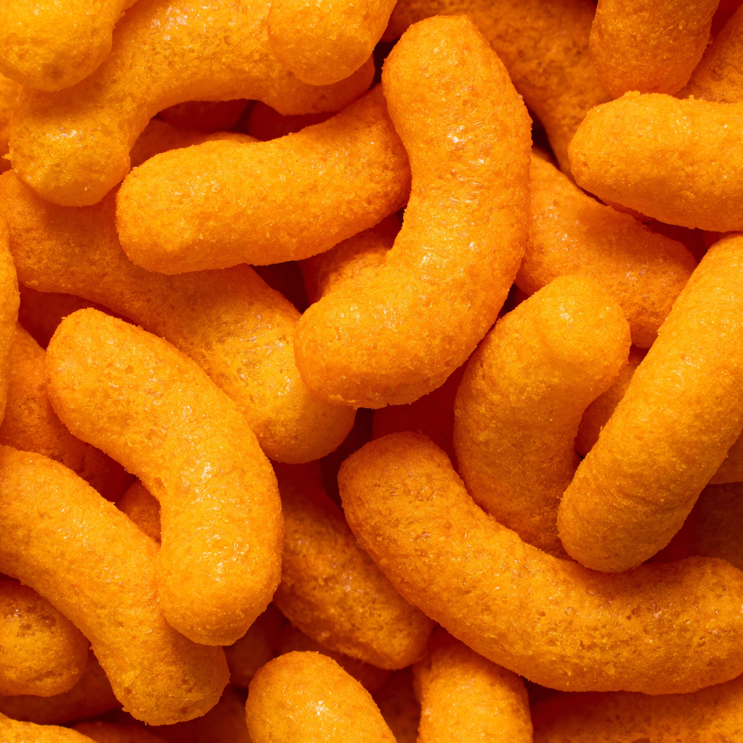 close-up of cheese puffs