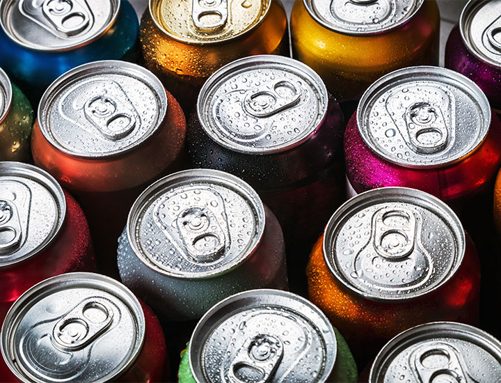 colorful cans of soda