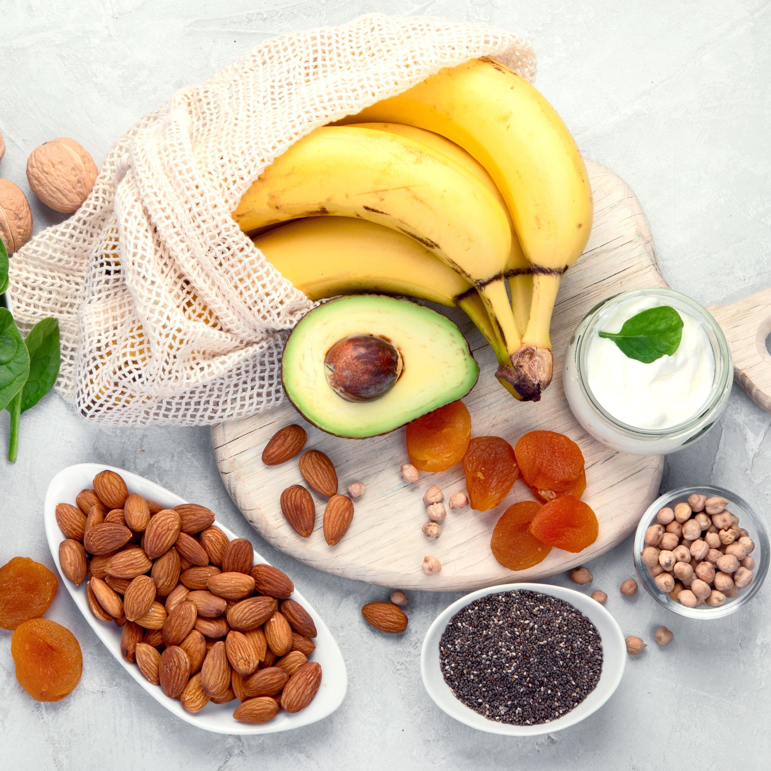 iron-rich foods like banana, avocado, nuts, and more