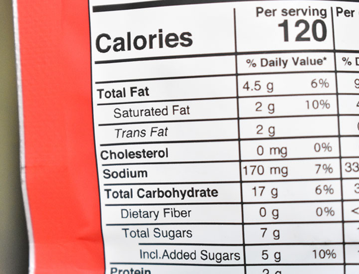 nutrition label with trans fats