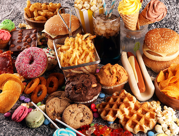 various junk foods