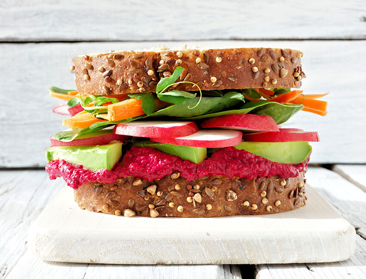 vegetables sandwich on whole grain bread