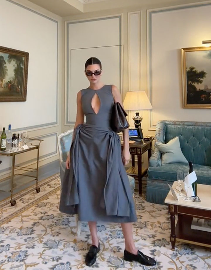 Kendall Jenner Bottega Veneta gray dress Paris TikTok