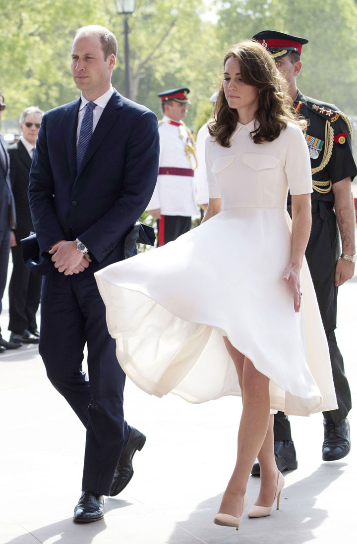 Prince William Kate Middleton India Gate Memorial 2016 Emilia Wickstead white dress