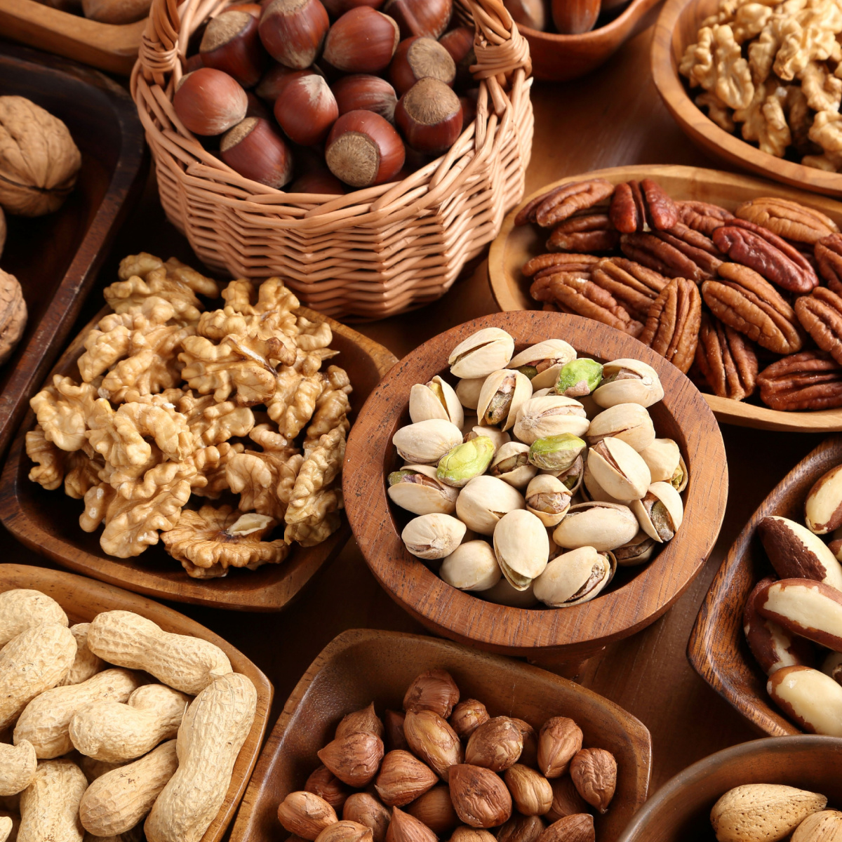 various nuts in cup holders