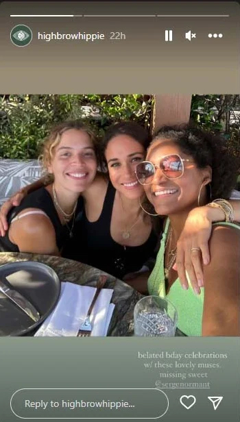 Image from the @highbrowhippie Instagram account of Meghan with friends