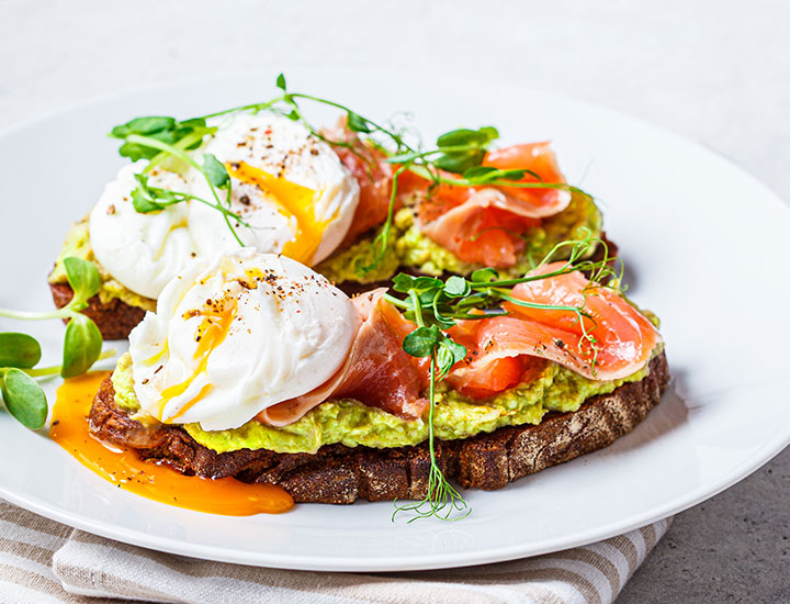 Poached egg avocado toast with salmon