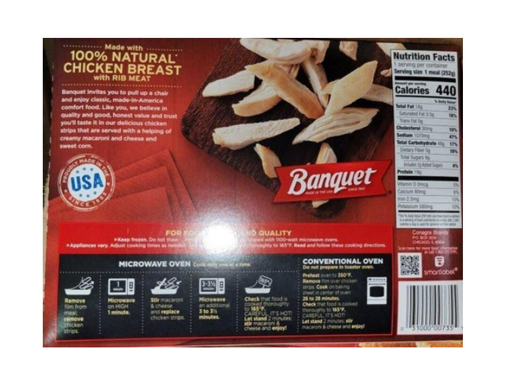 banquet frozen recall chicken strips box back