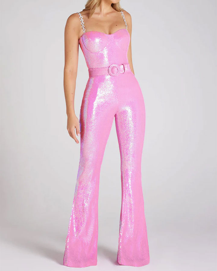 barbie pink sequin jumpsuit