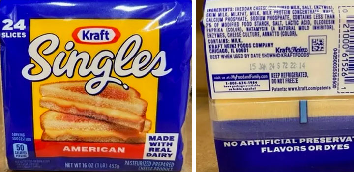 Kraft Singles American Cheese recalled packaging