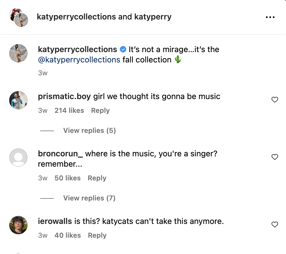 Katy Perry Instagram comments