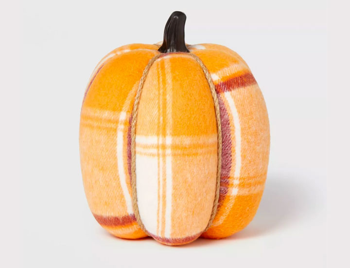 Target Harvest Plaid Pumpkin Large Orange Burgundy Cream