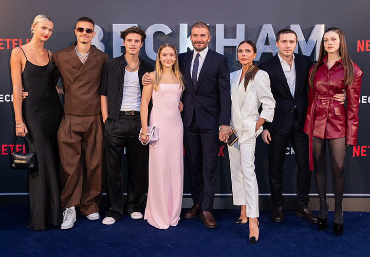 Mia Regan, Romeo Beckham, Cruz Beckham, Harper Beckham, David Beckham, Victoria Beckham, Brooklyn Peltz Beckham Nicola Peltz Beckham red carpet