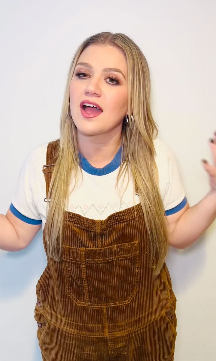 Kelly Clarkson Instagram video brown overalls