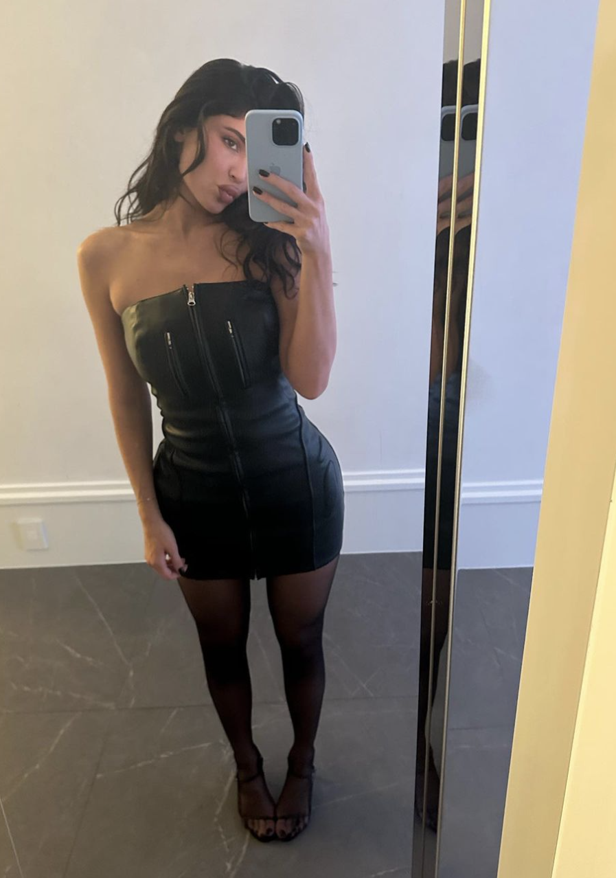 kylie jenner leather mini dress