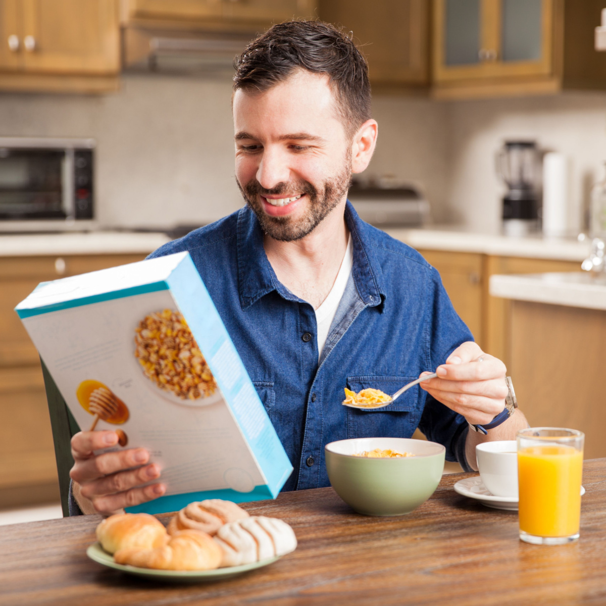 man eating cereal