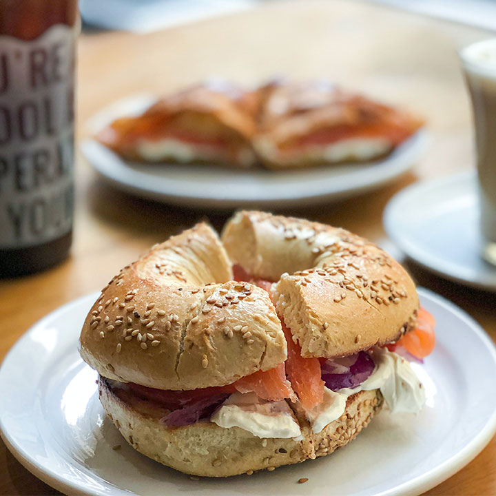 bagel sandwich with lox and cream cheese