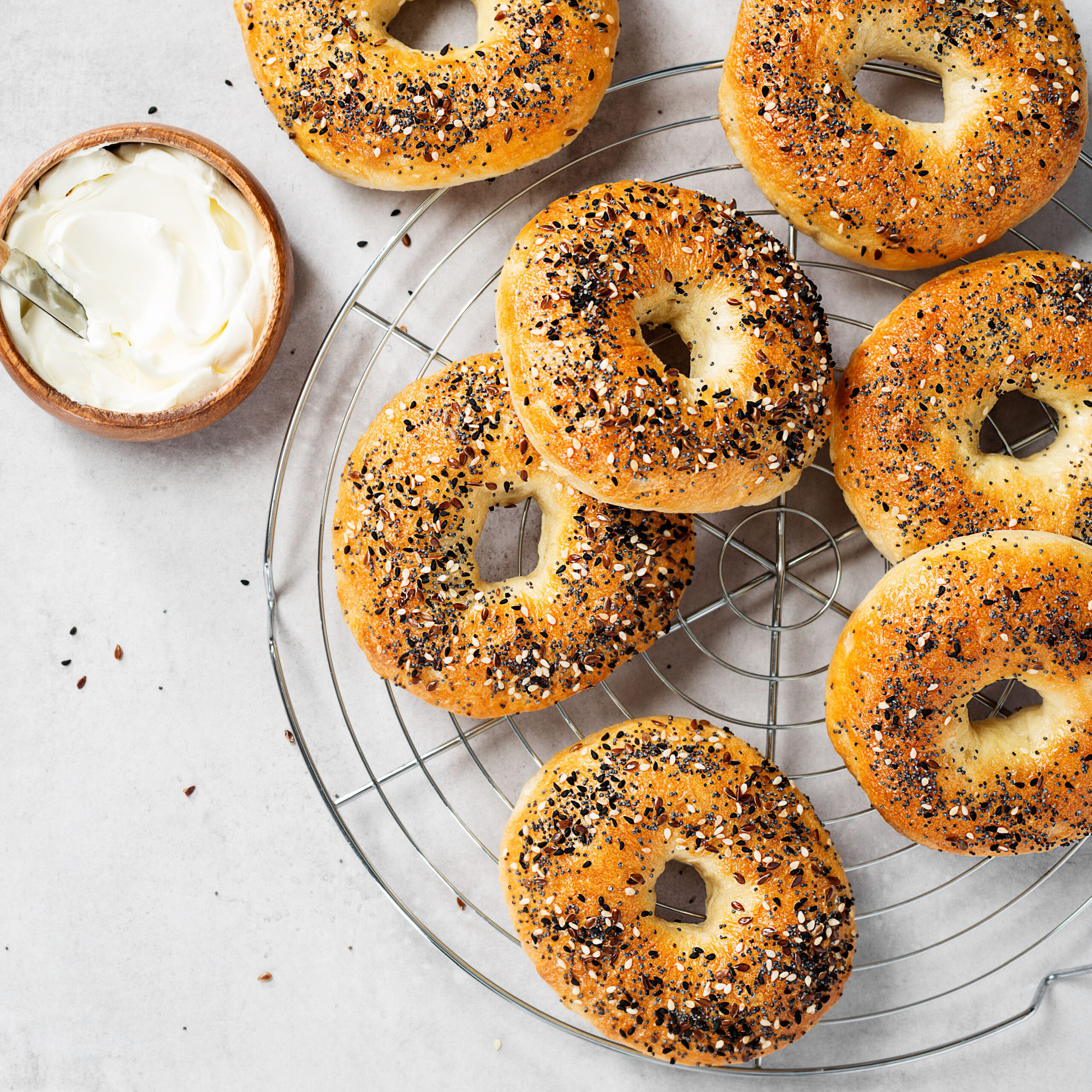 everything bagels with a side of cream cheese