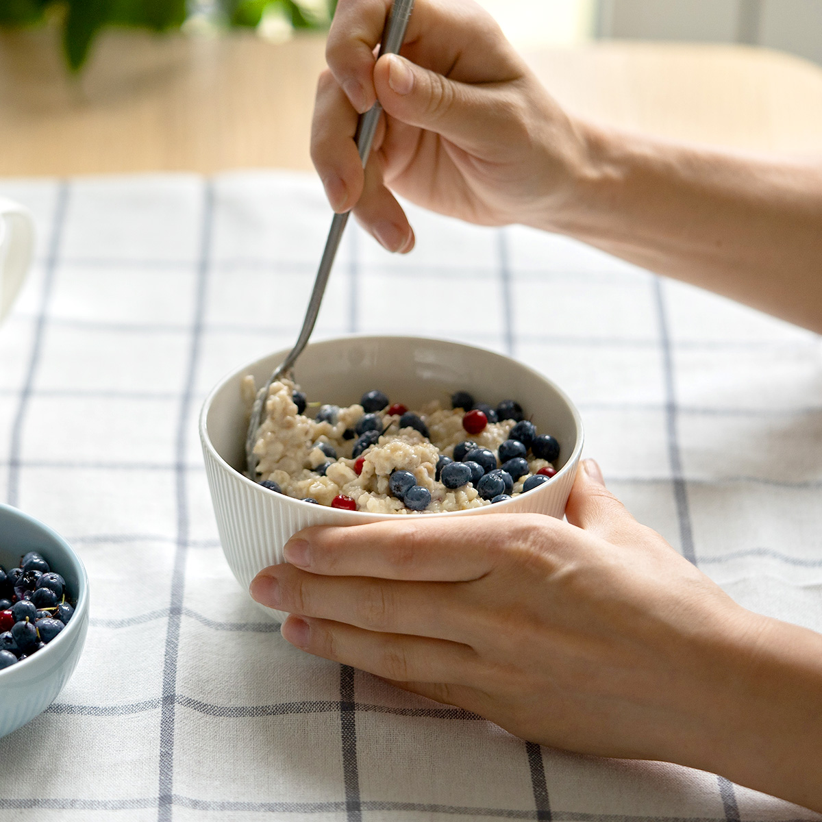 bowl of oatmeal with blueberries