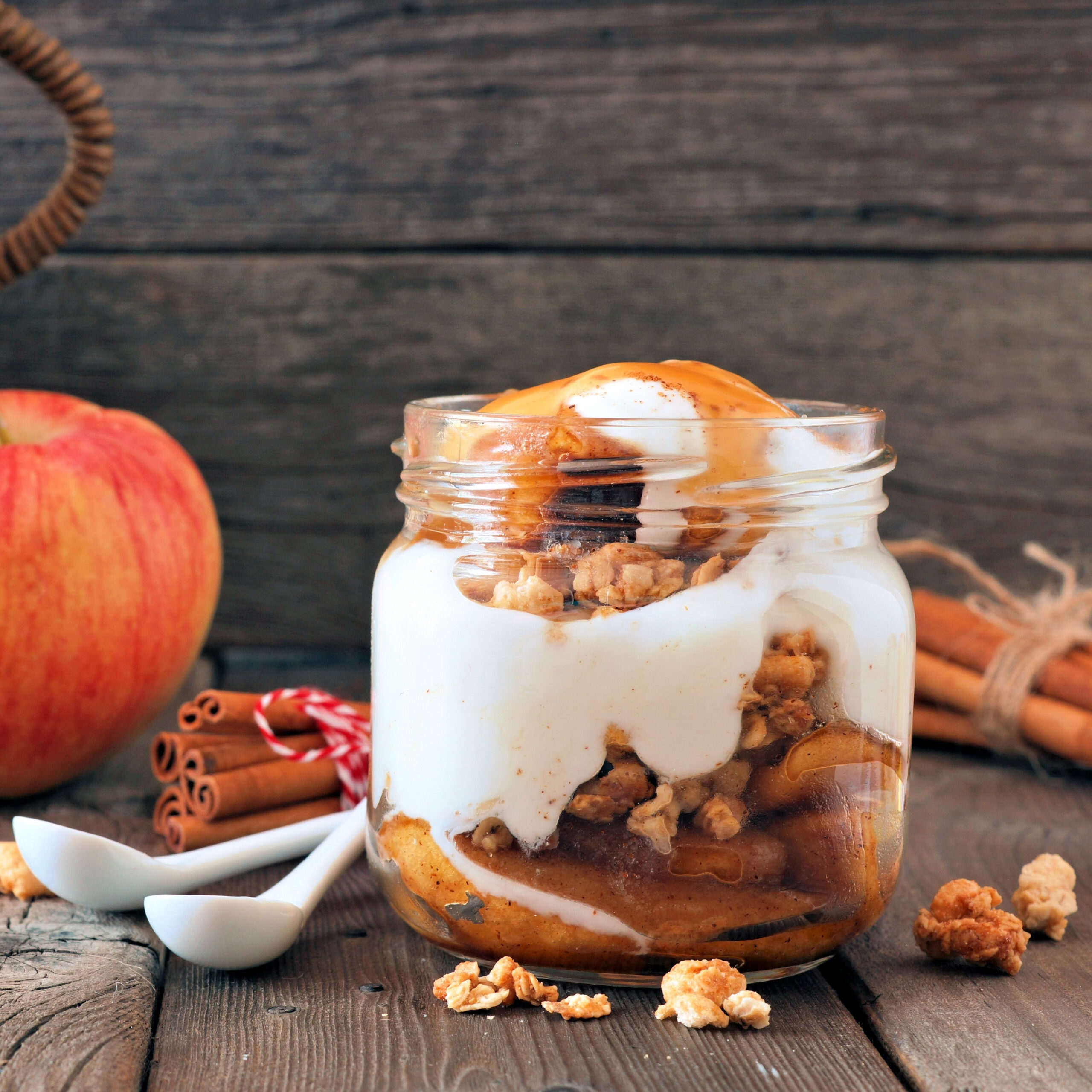 spiced yogurt parfait with granola and apples