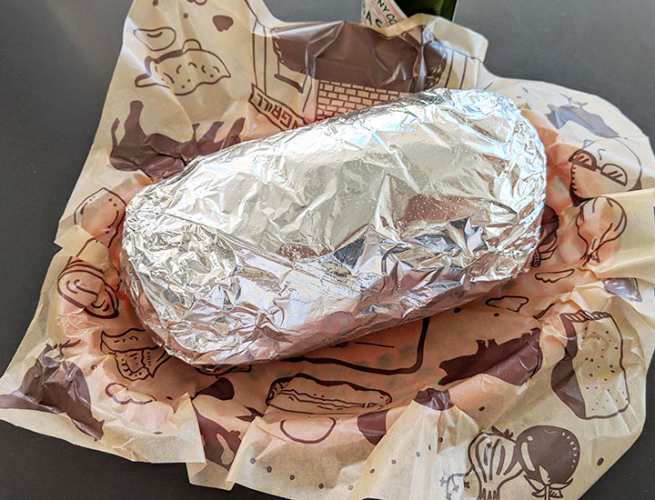 chipotle burrito wrapped in foil