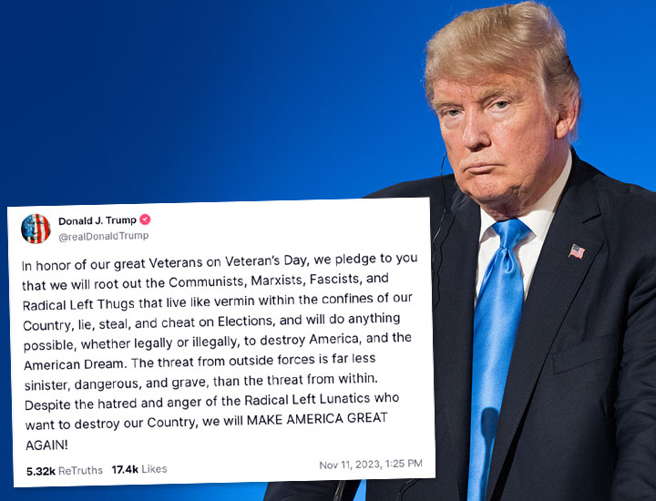 Donald Trump Truth Social post Veterans Day 2023