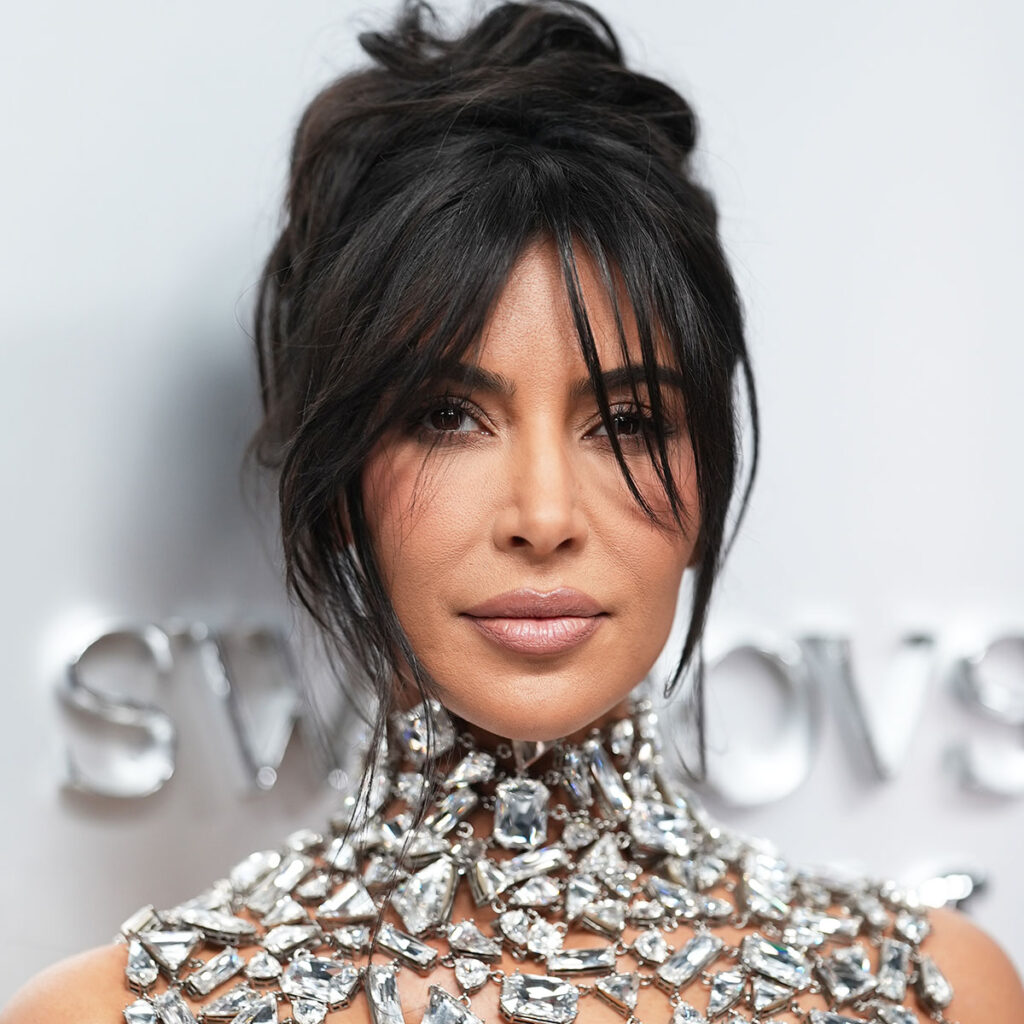 Kim Kardashian Dazzles in Crystal Top and Skirt at Swarovski Opening