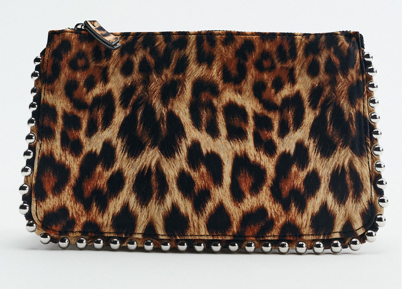 Zara leopard print studded crossbody wallet bag