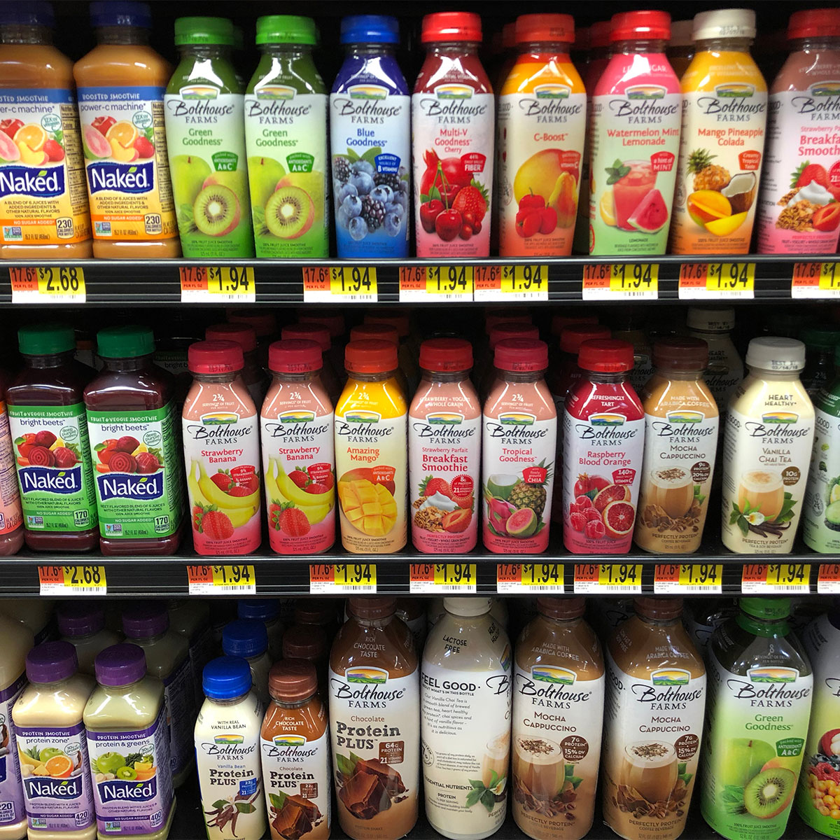 bottled smoothies at grocery store