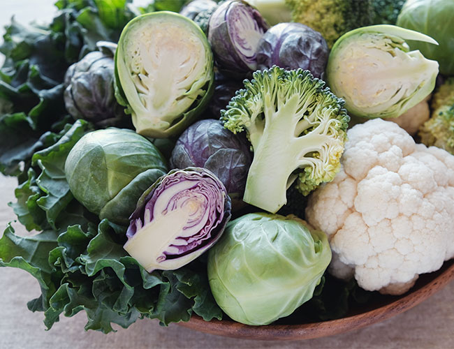 raw cruciferous veggies like broccoli and cauliflower