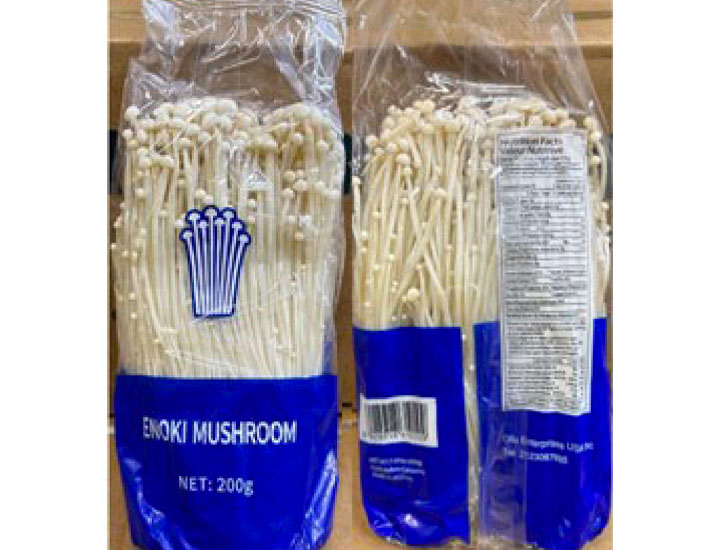 bags of qilu enterprises enoki mushrooms