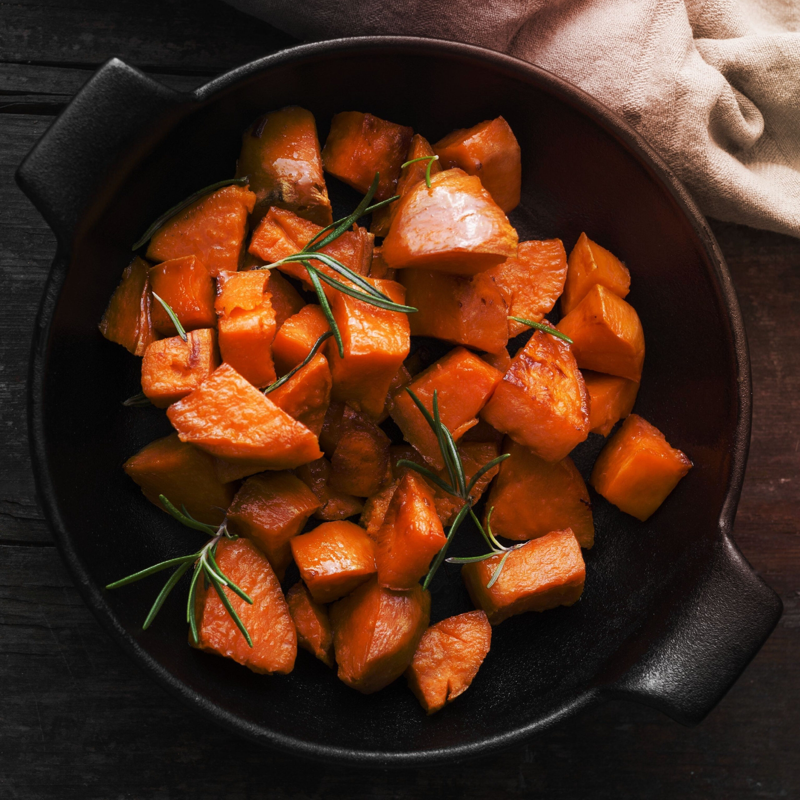 cubed sweet potato in skillet