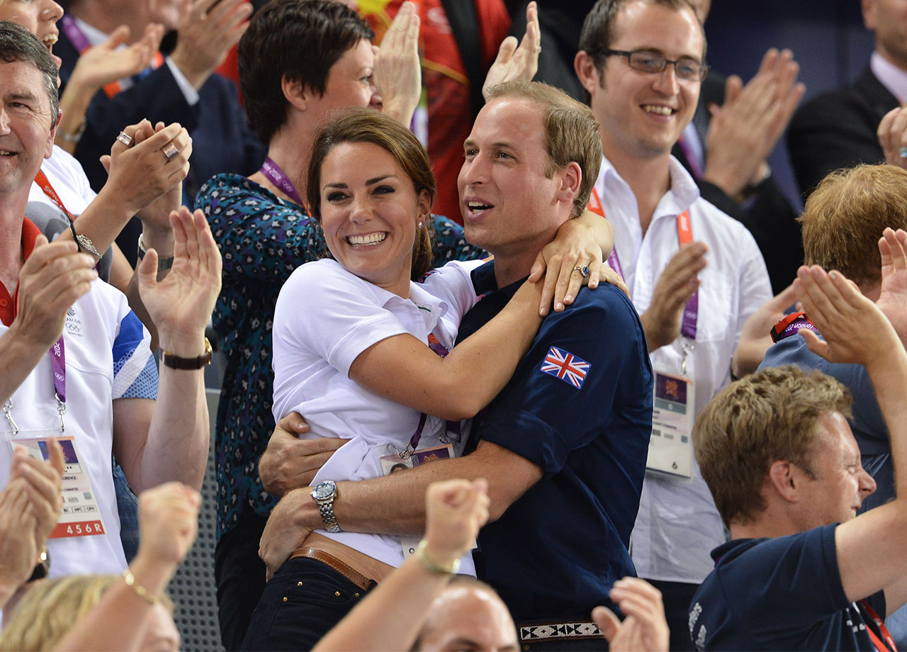 Prince William and Kate Middleton hug London 2012 Olympics