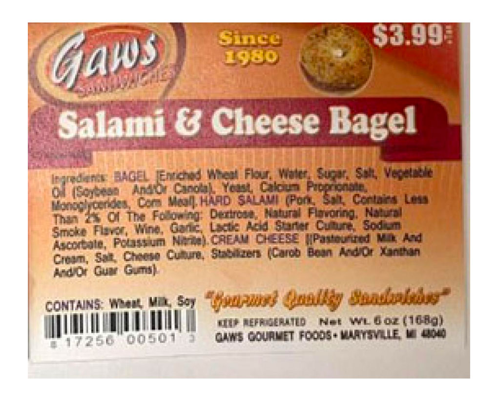 gaw's gourmet salami and cheese bagel