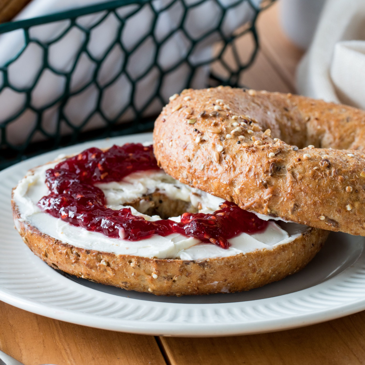 bagel with cream and jam