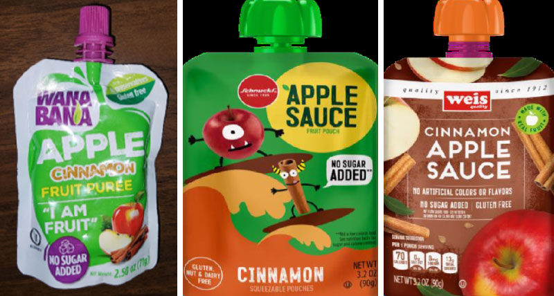 apple sauce and fruit puree from wanabana, schnucks, and weis