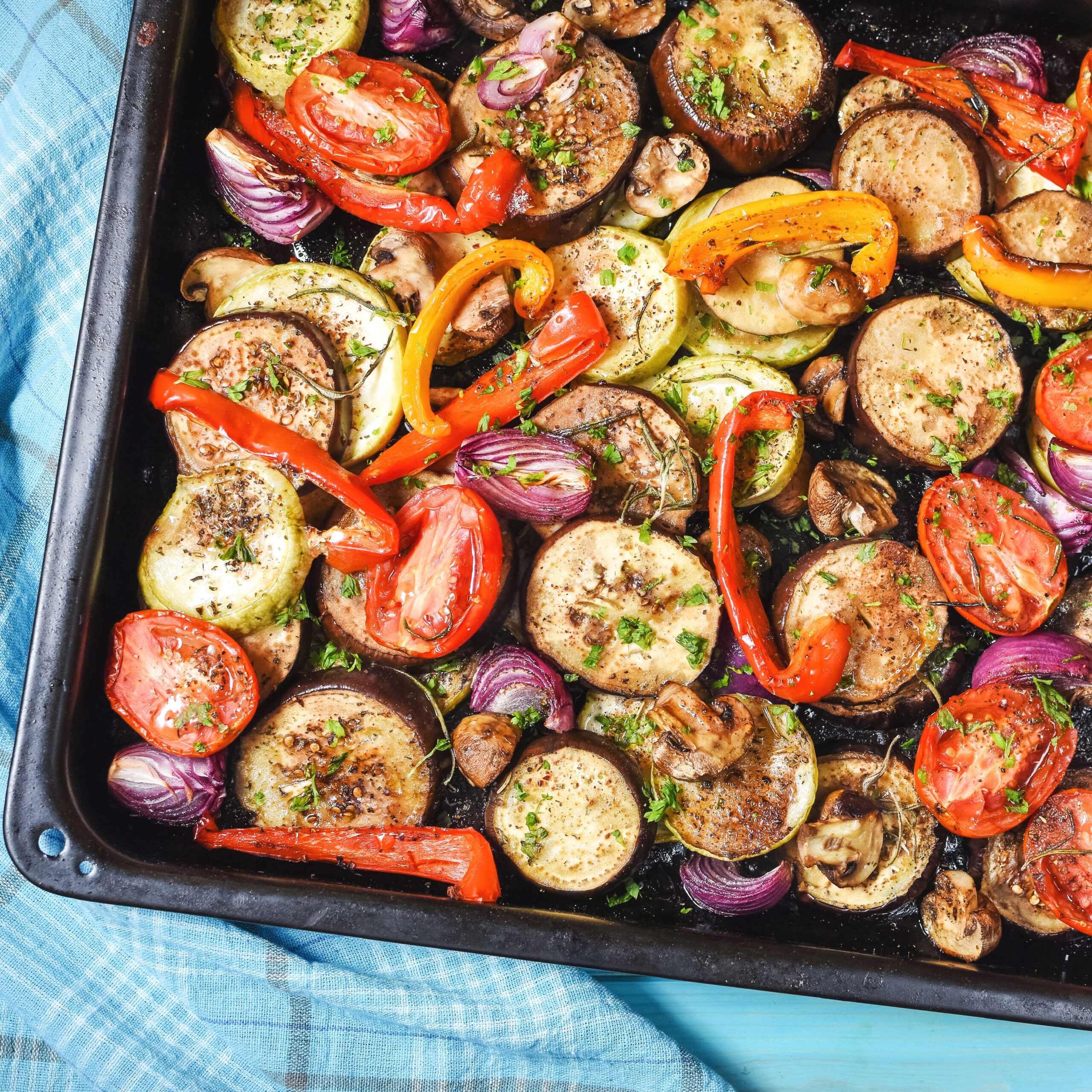 vegetables on baking sheet