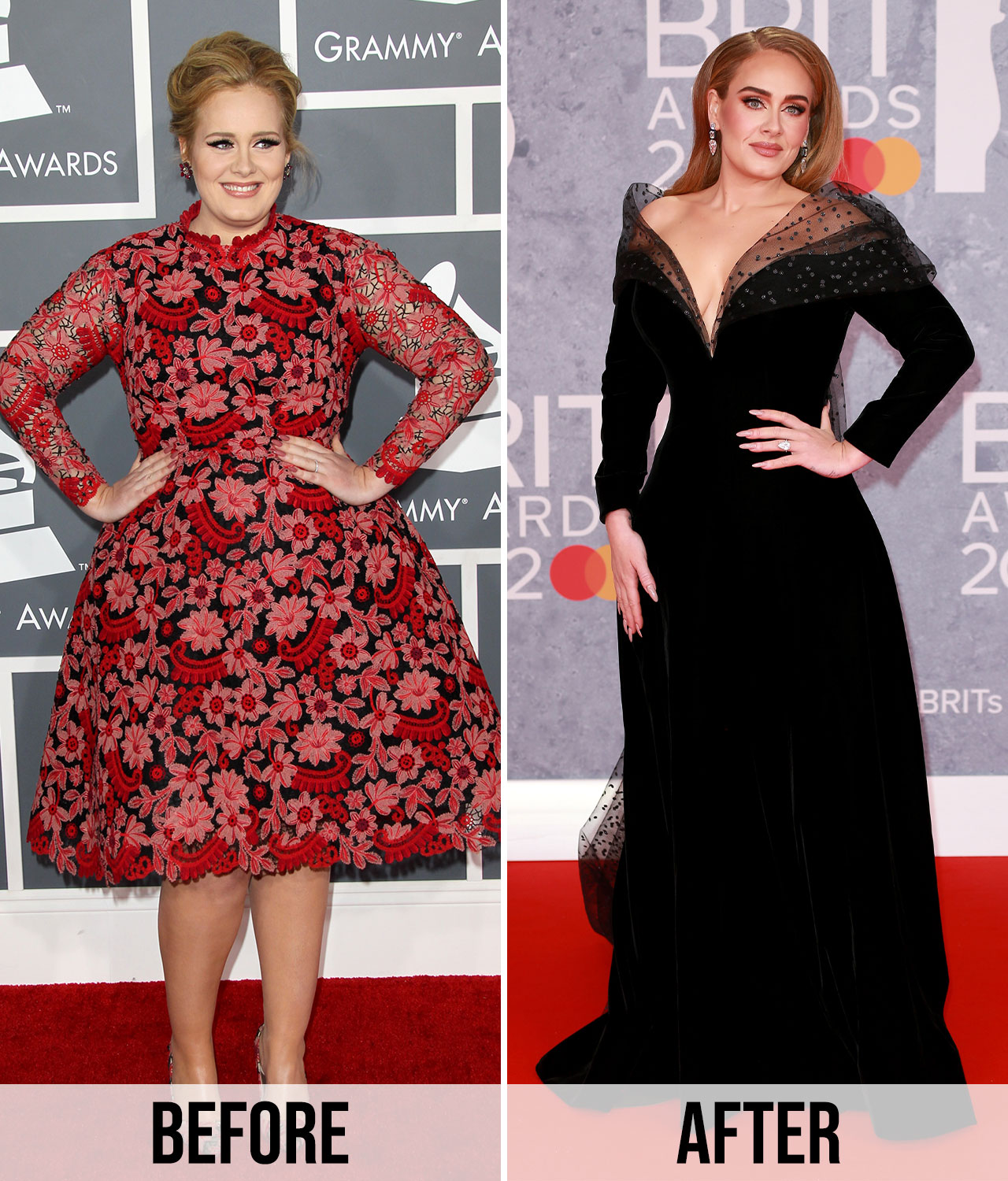 Adele before and after weight loss red carpet