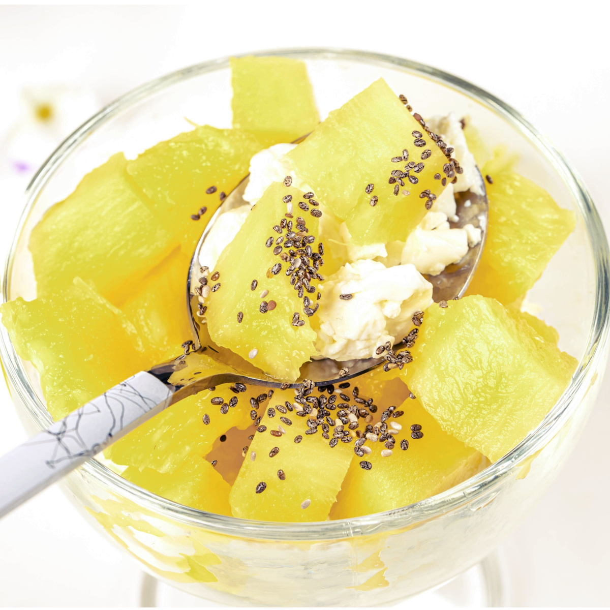 cottage cheese with pineapple and chia seeds