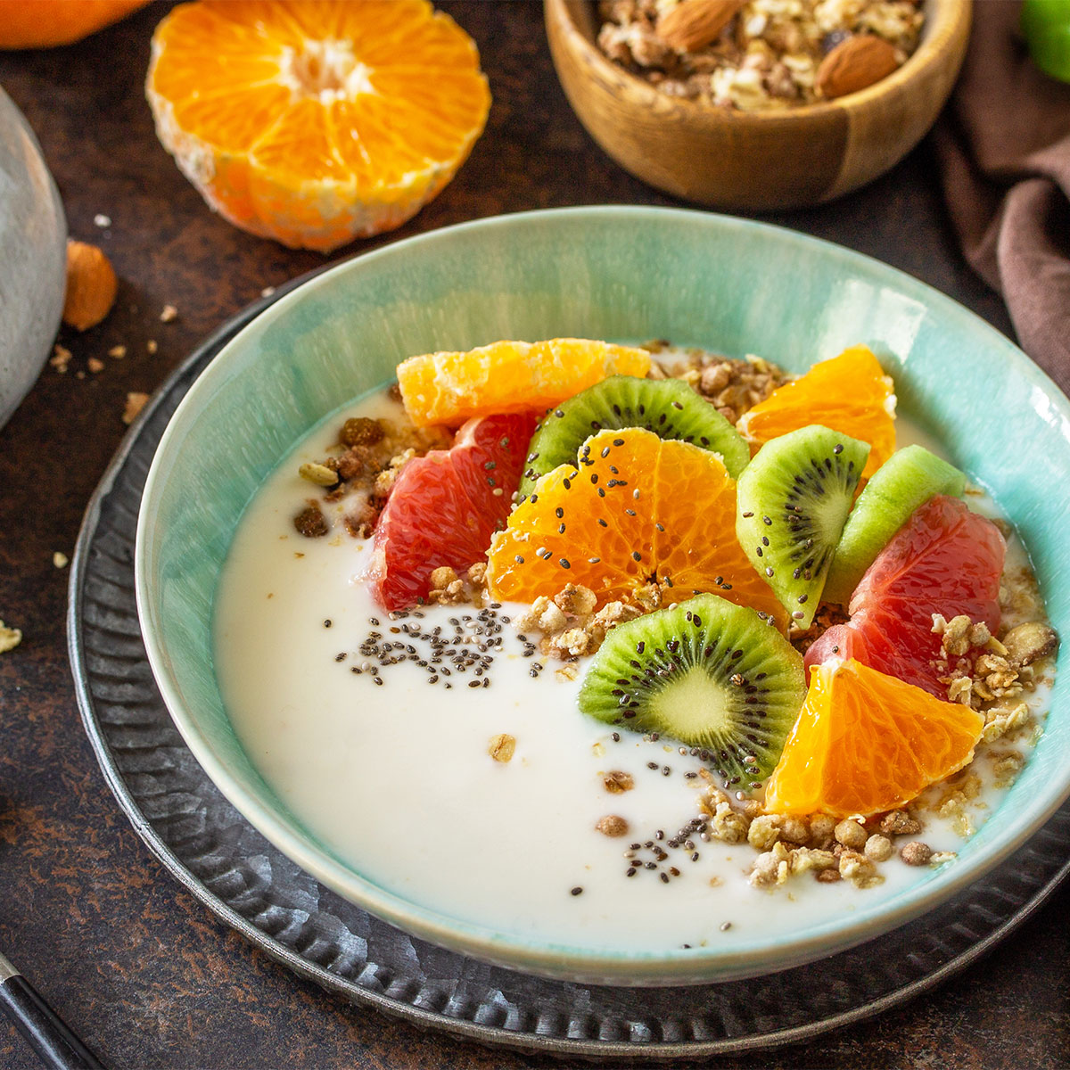 bowl of yogurt with kiwis