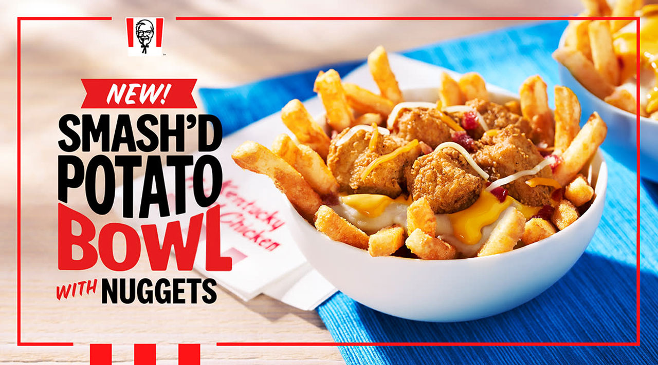 KFC smash'd potato bowl with nuggets